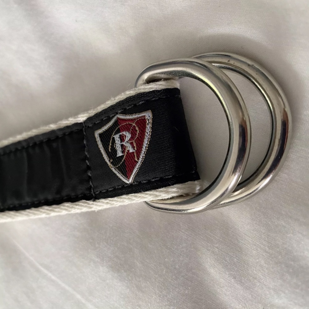 YRI Belt D-ring Woven Ribbon “R R” Shield Design Black Golf Dress Casual Men’s S